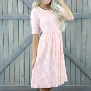 NWT Mikarose 'Emmy' Pink Lace Modest Midi Bridesmaid Dress